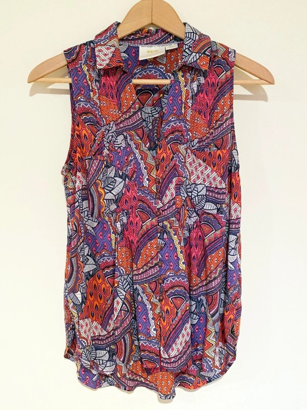 Anthropologie Maeve Whimsical Pintuck Sleeveless Button Top Size S “White Lotus”
